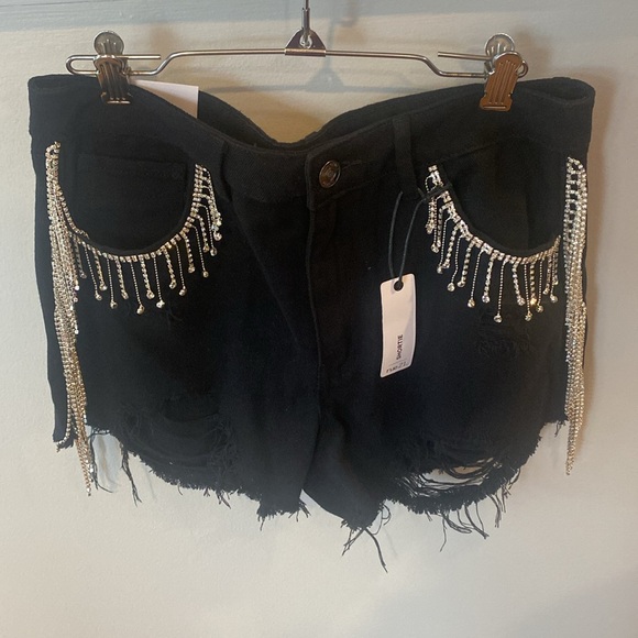 NWT Rue 21 Black high rise, distressed raw hem blinged out festival shorts 10 - Picture 5 of 6